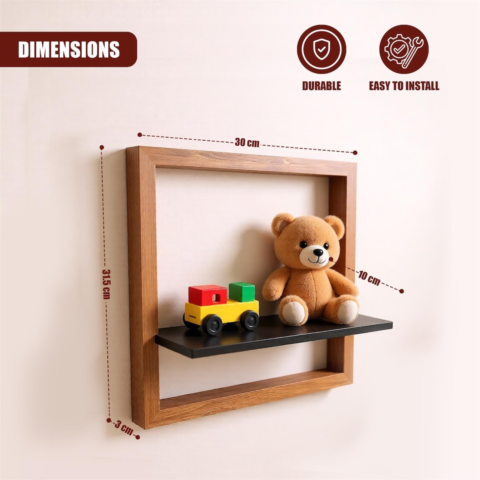 image 1 of GEEZY Square Floating Wall Shelf 30cm Wooden 3D Picture Ledge for Decor and Photos