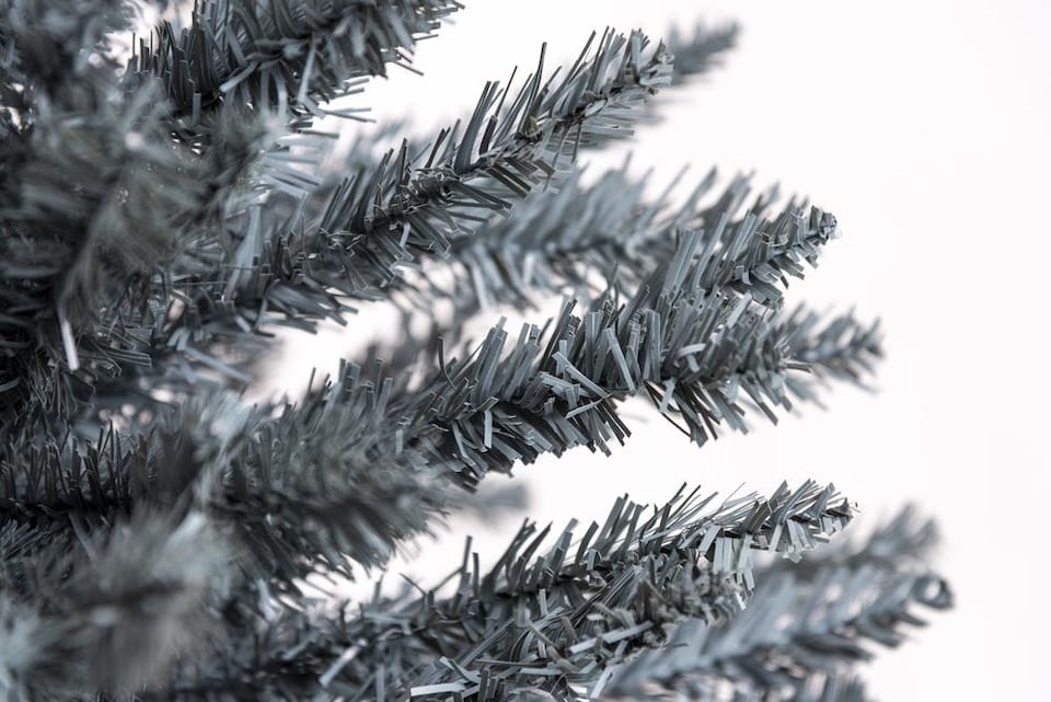 image 1 of Artificial Flocked Slim Christmas Frosty Green Pencil Tree Home Decorations with Pointed Tips and Metal Stand | Green | Green | 7ft