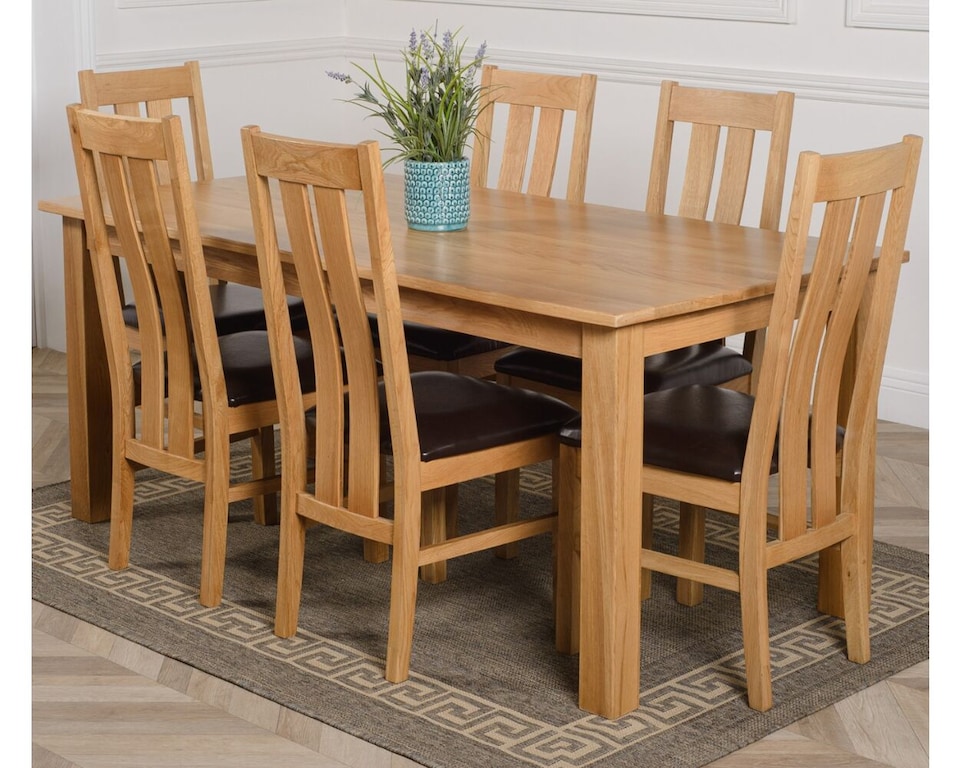 image 1 of Oslo 180 x 90 cm Large Oak Dining Table and 6 Princeton Chairs | Brown | Brown