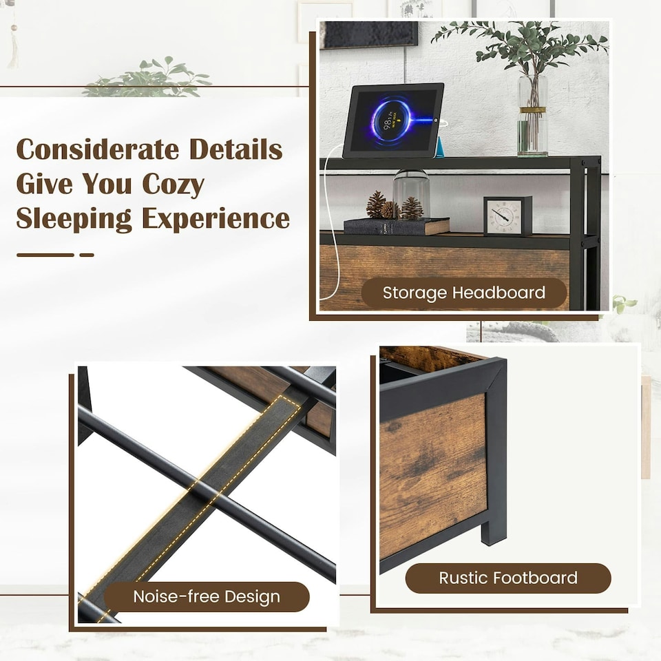 image 1 of COSTWAY King Size Bed Frame Metal Platform LED Lights