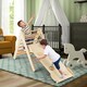 image 9 of COSTWAY 2-in-1 Triangle Climbing Set Wooden Toddler Climbing Triangle Ladder with Ramp