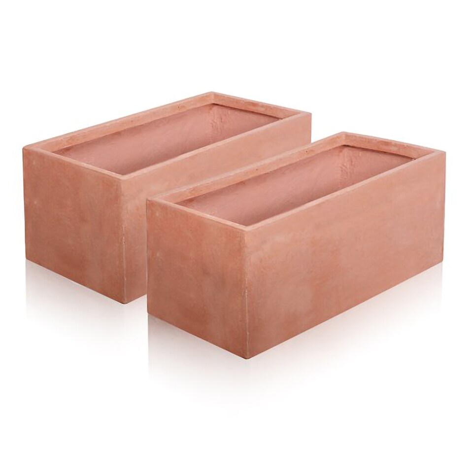 image 1 of Primrose Terracotta Style Fibrecotta Rectangular Trough Planters 60cm Set of 2