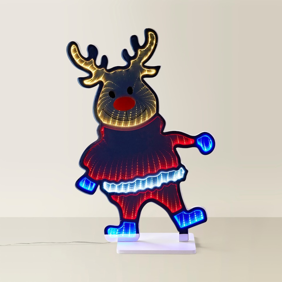image 1 of ValueLights Ronnie Reindeer Mirrored Multicolour Illuminated Decoration and 2835 LED 7.2W Multicolour Bulb