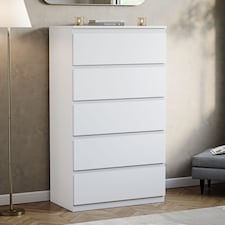 Vida Designs Denver 5 Drawer Chest of Drawers Bedroom Storage, White