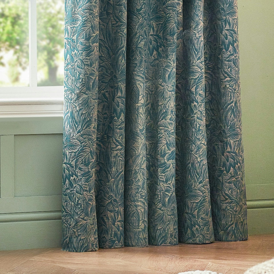 image 1 of Wylder Grantley Jacquard Wedgewood Pencil Pleat Curtains (W)168cm x (W)229cm | Multi