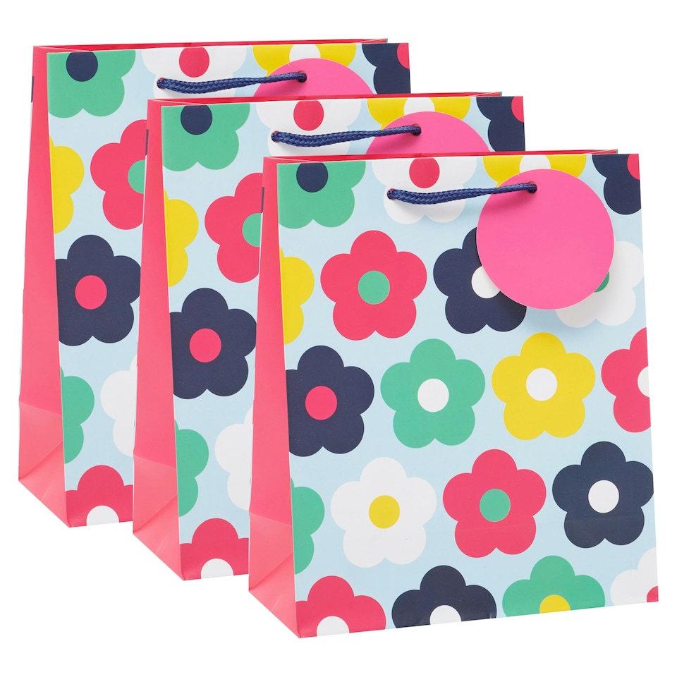 image 1 of Multipack of 3 Medium Gift Bags | Party Bags for Presents | Birthdays | For Her/Friend| Retro Floral Design
