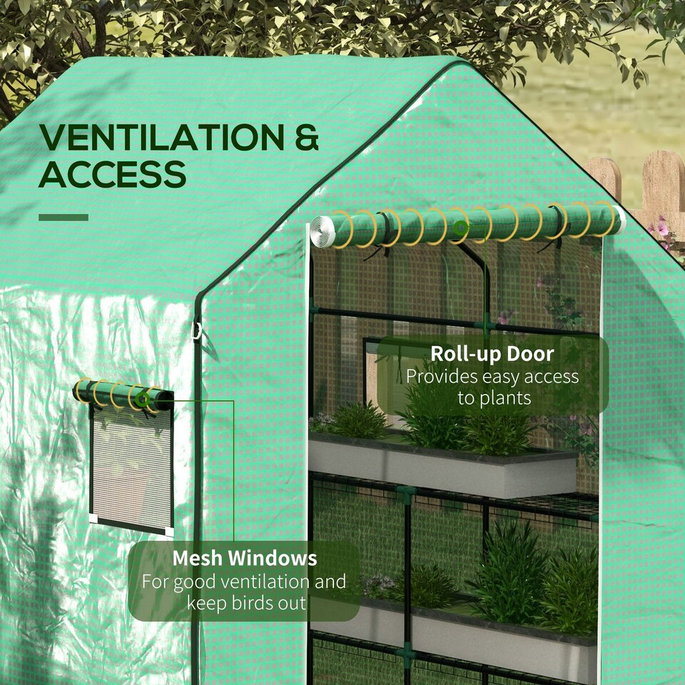 image 1 of Outsunny Walk-in Greenhouse Cover Replacement with Door and Mesh Windows, Green