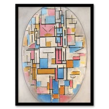 Composition in Oval with Color Planes Mondrian Framed Wall Art Print 12X16"
