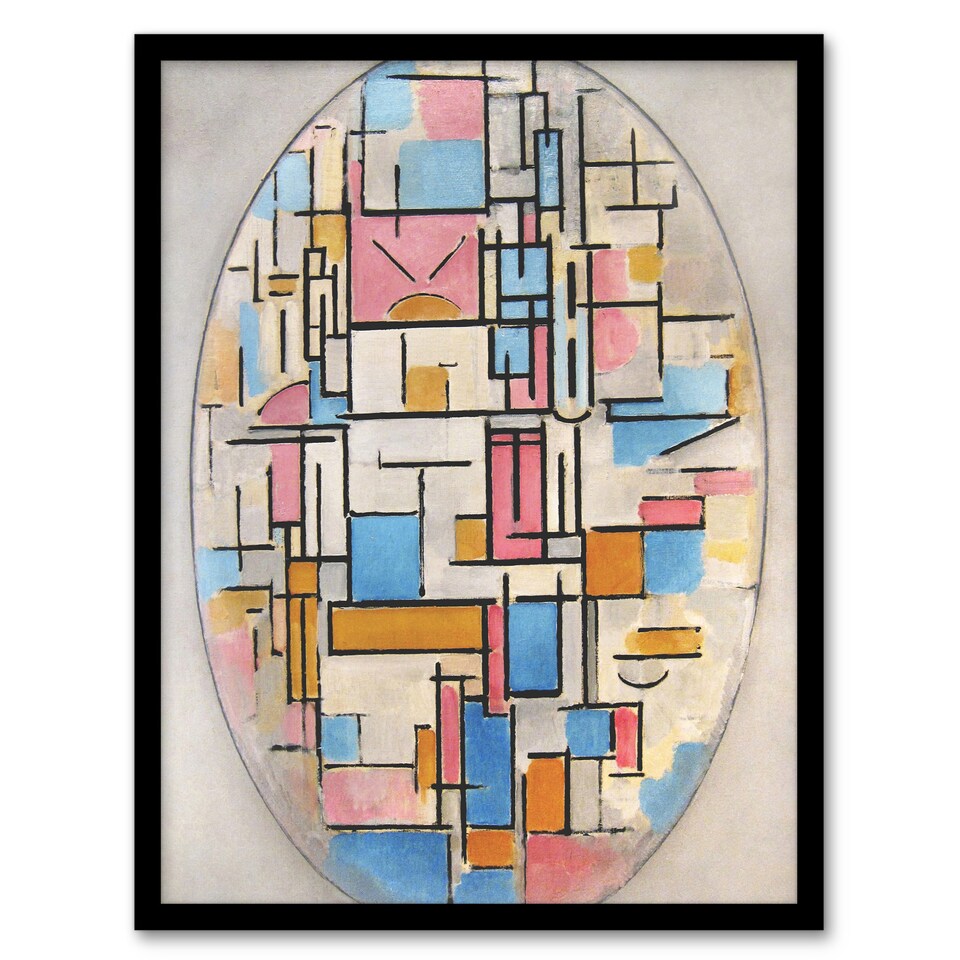 image 1 of Composition in Oval with Color Planes Mondrian Framed Wall Art Print 12X16"