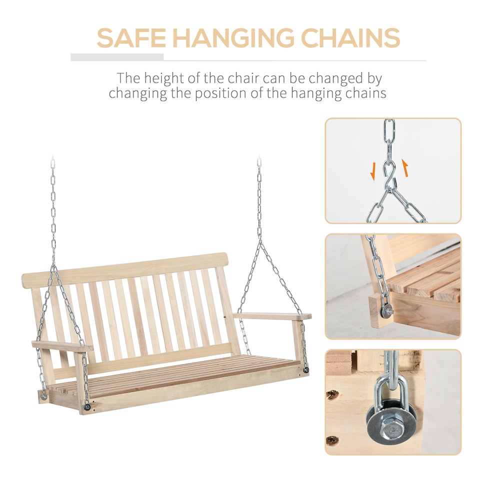 image 1 of Outsunny 2 Seater Porch Wooden Swing Chair Garden Bench w/ Chains Natural | Brown | Natural | Not provided