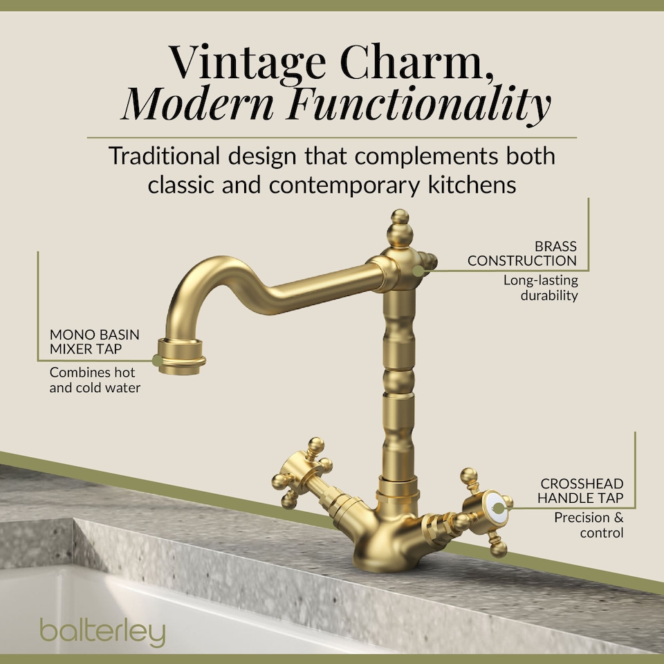image 1 of Traditional French Classic Kitchen Sink Mono Mixer Tap | Copper | Brushed Brass | 1