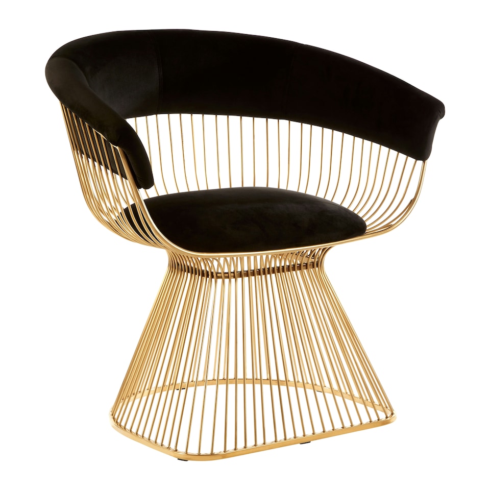 image 1 of Interiors by Premier Black Velvet and Gold Finish Chair, Easy to Clean Small Velvet Chair, Large Black Steel Frame Armchair