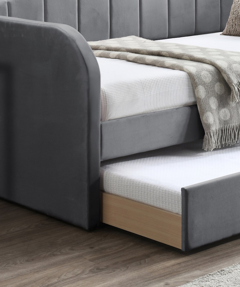 image 1 of Grey Day Bed,Sofabed,Guest Trundle Fabric Upholstered Velour, Bed Frame | Grey | Single