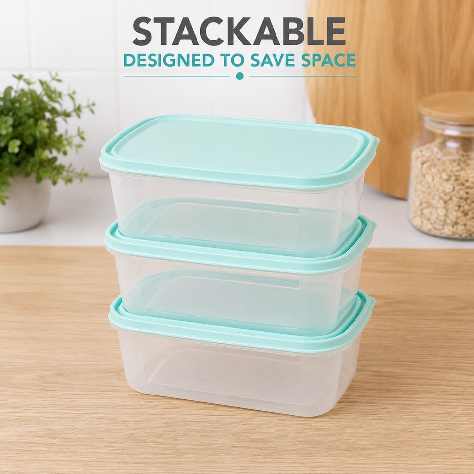 image 1 of Wham Food Storage Container Lunch Box Plastic Kitchen Tub With Lid 2L Set of 3
