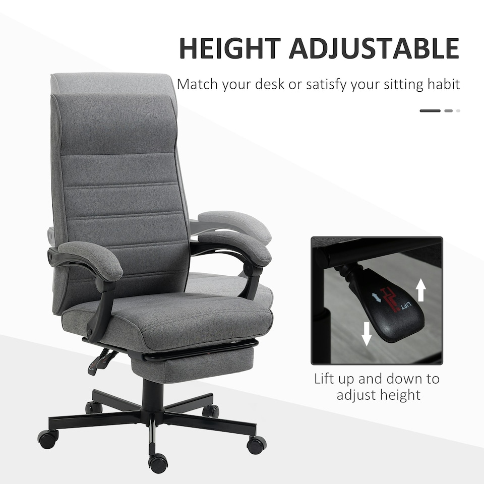 image 1 of Vinsetto High-Back Home Office Chair with Adjustable Height and Footrest, Grey