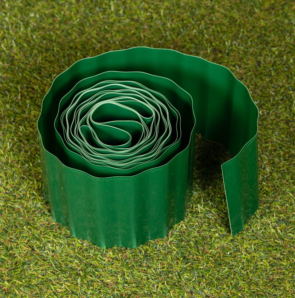 image 1 of 15cm x 9m Large Plastic Corrugated Lawn Garden Edging Border in Green | Green | Green | 1