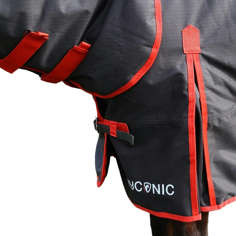 image 1 of HYCONIC Combi Combo Neck Horse Turnout Rug - Charcoal/Red - 7´ 3"