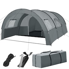 Tent Roskilde - for 6 people, with awning, groundsheet, 4 windows with mosquito nets | Grey | light grey/dark grey | 480 x 350 x 195 cm | 1