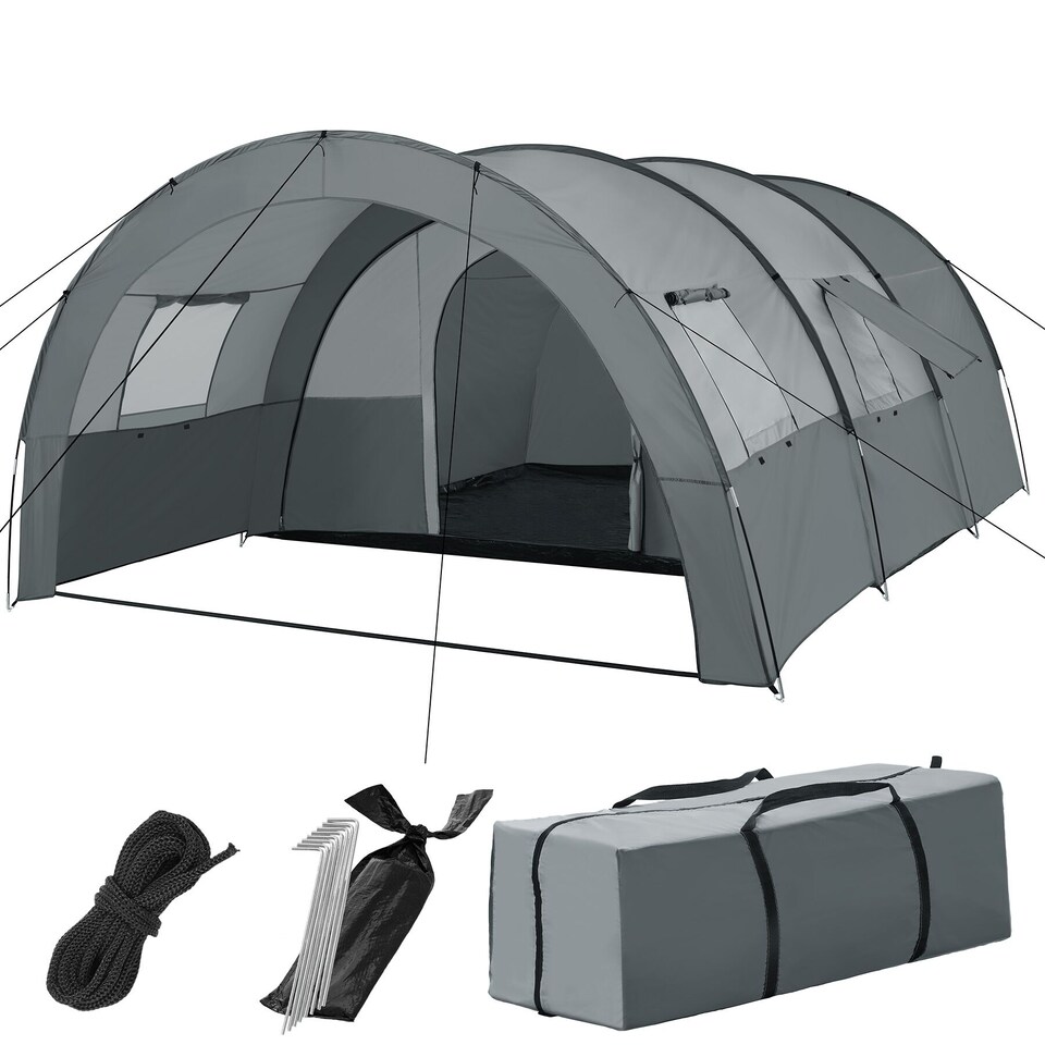 image 1 of Tent Roskilde - for 6 people, with awning, groundsheet, 4 windows with mosquito nets | Grey | light grey/dark grey | 480 x 350 x 195 cm | 1