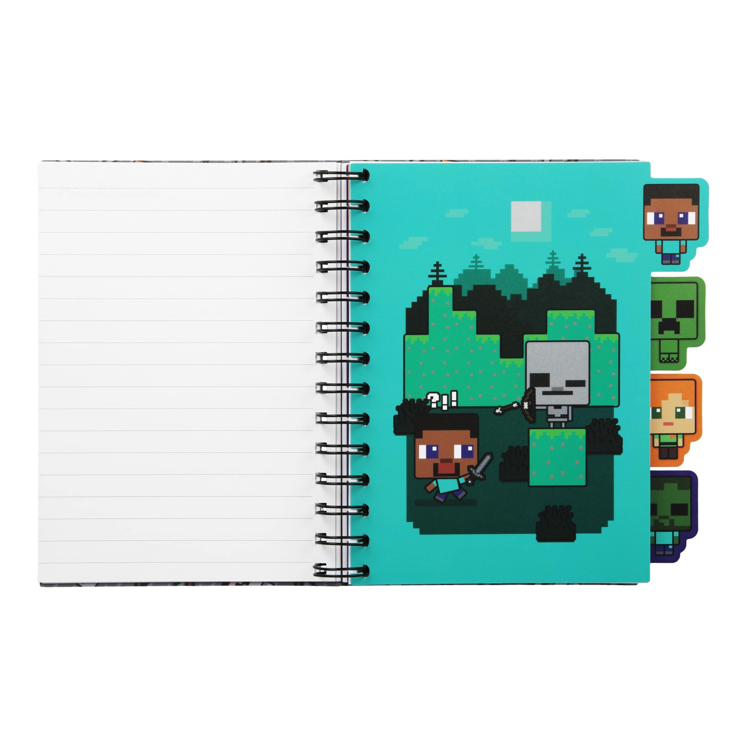 Carnet Minecraft à Spirale – 144 Pages Lignées – 20,3 X 17,8 Cm – 6 Intercalaires – Housse Vinyle – Cadeau Enfant