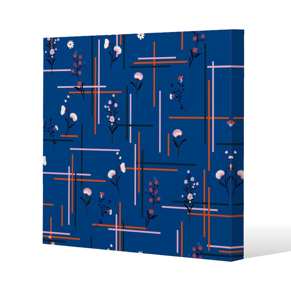 image 1 of Flowers with check grid for fashion (Canvas Print) 46 x 46 x 4cm