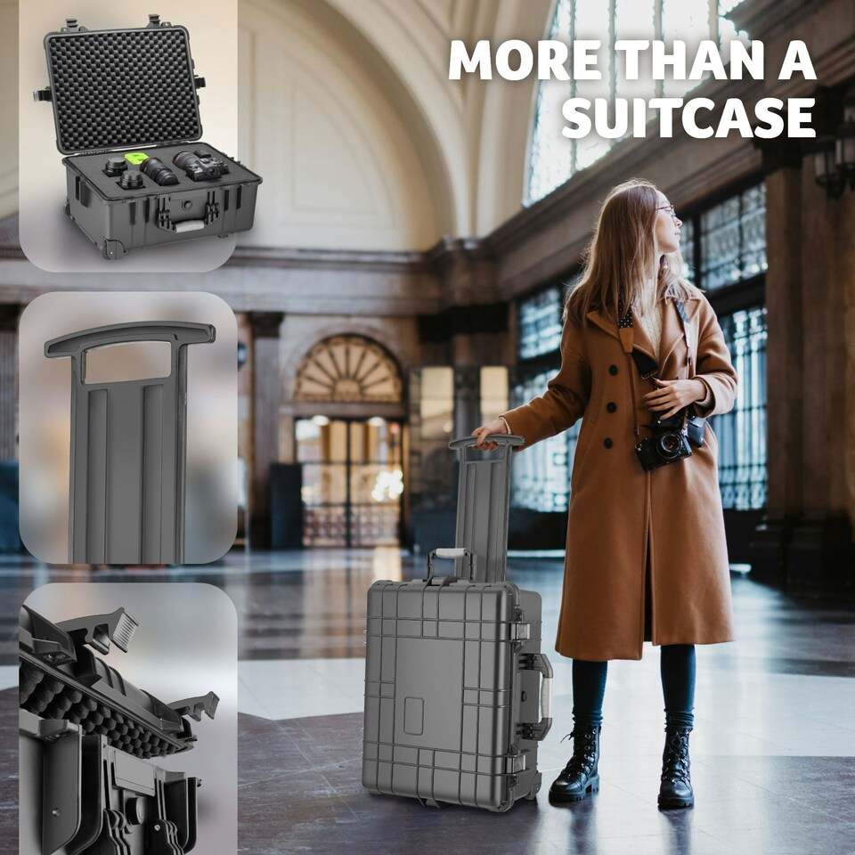 image 1 of Camera Case - hard shell, foam inserts, waterproof, telescopic handle Black | L