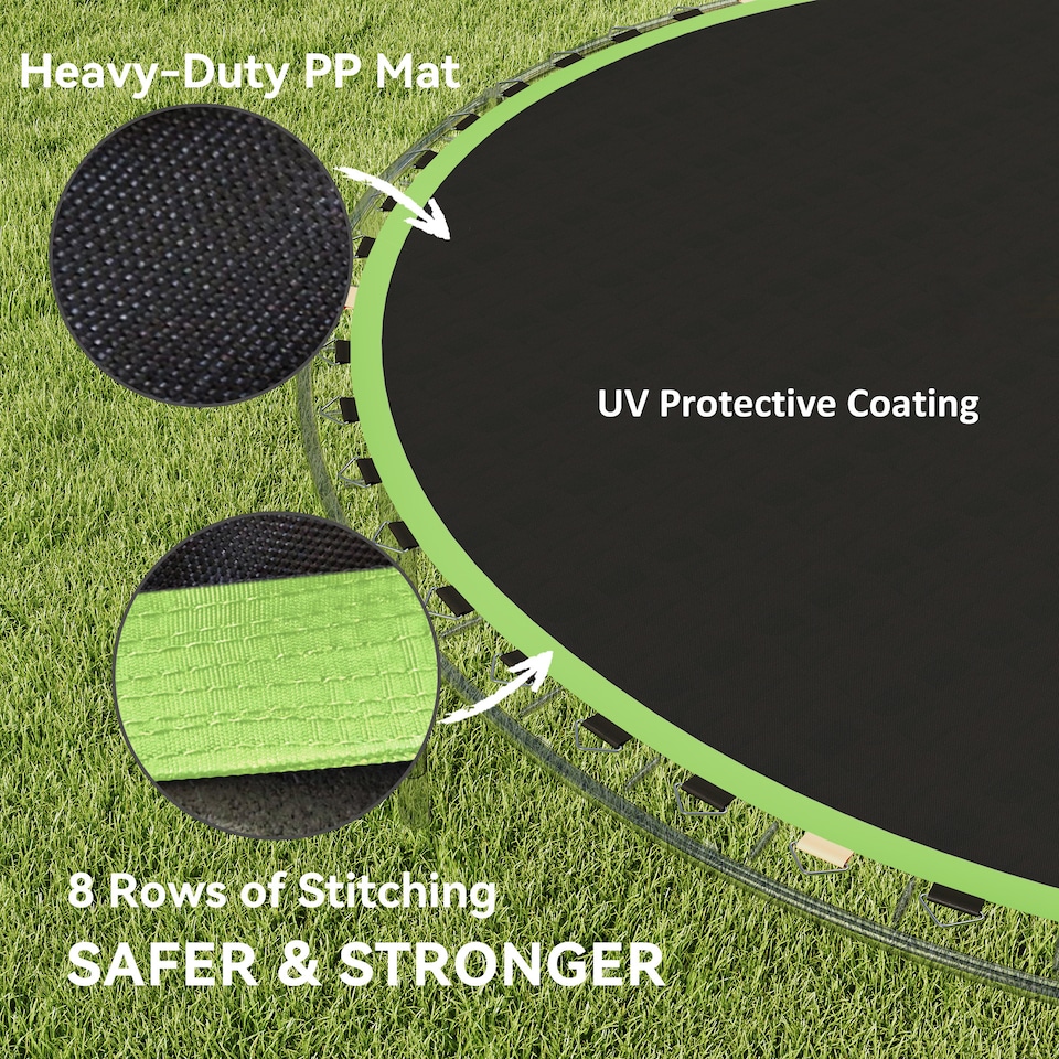 image 1 of SPORTNOW Trampoline Replacement Mat with Eight Rows of Stitching, Spring Pull Tool, 42 V-Hooks, for 8ft Trampoline, Using 14cm Springs, Trampoline Jumping Mat, Green | Green
