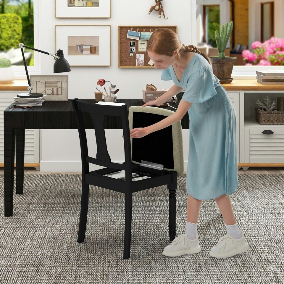 image 1 of COSTWAY Set of 2 Wooden Dining Chairs Kitchen Accent Chair Black