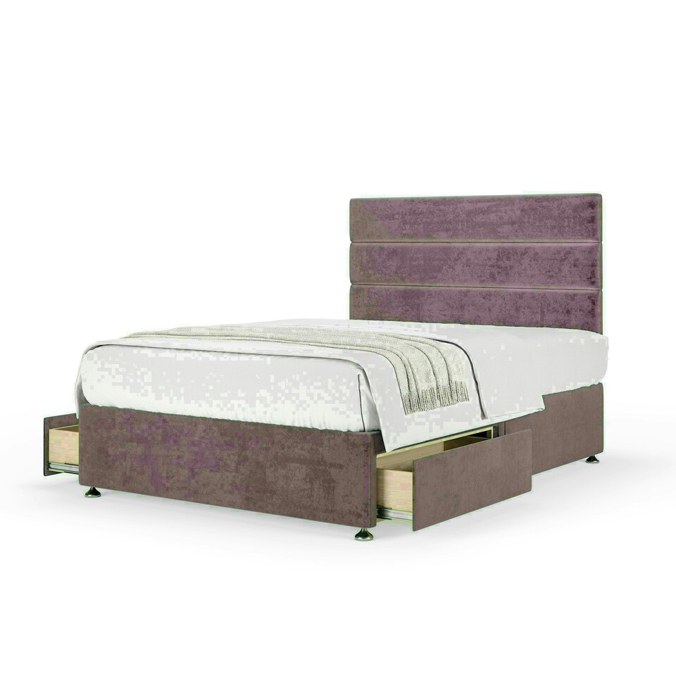 Mauve Naples Velvet 2 Drawer Divan Base and Milan Headboard Single
