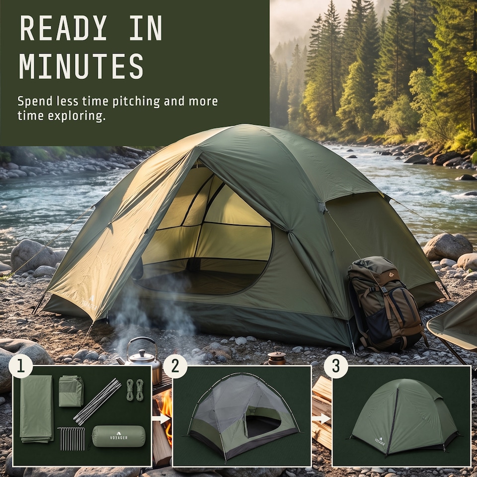 image 1 of Voyager 2 Man Dome Tent with Taped Seams and Breathable Mesh Inner