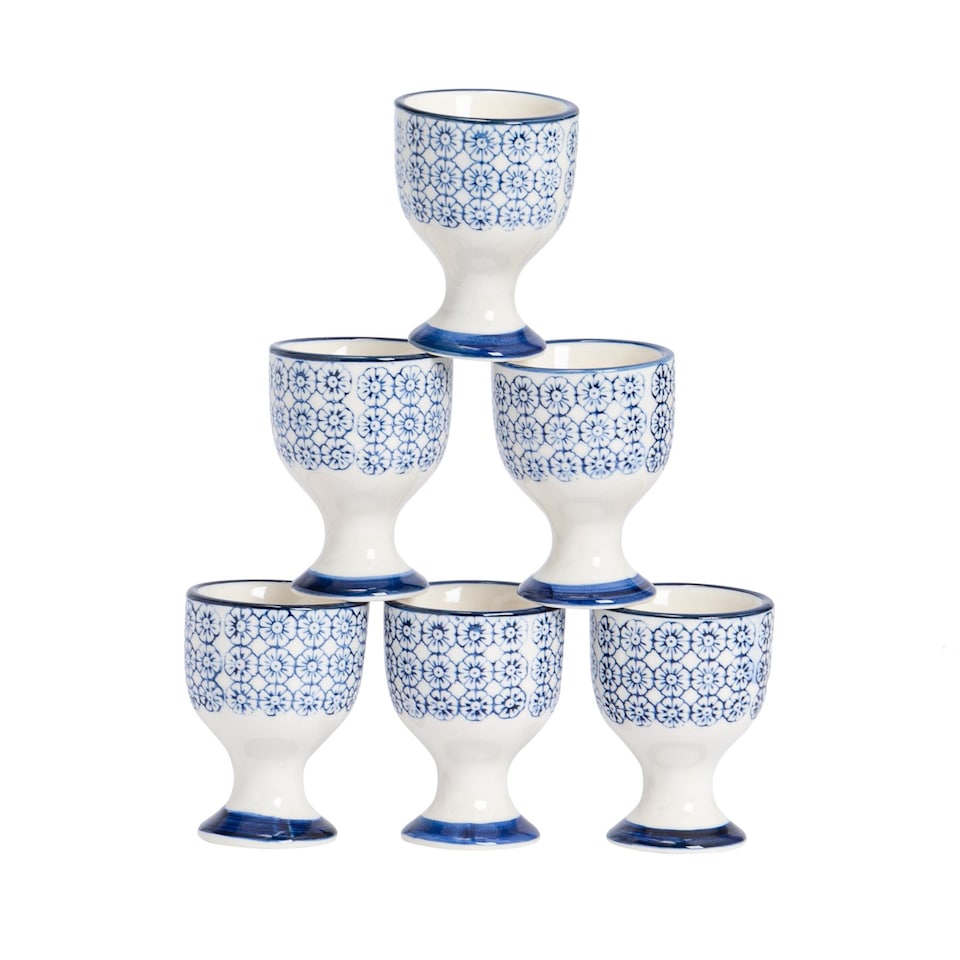 image 1 of Nicola Spring Hand-Printed Egg Cups - 5.5cm - Navy - Pack of 6