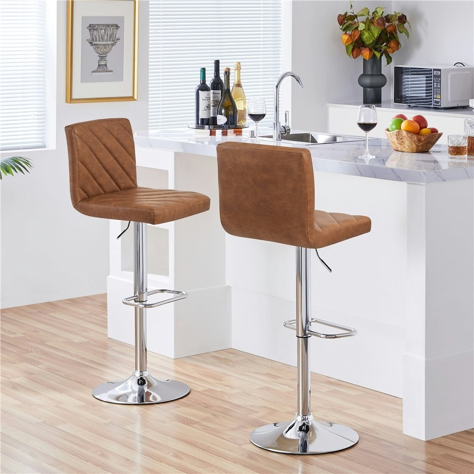 image 1 of Yaheetech Set of 2 Height Adjustable Modern PU Leather Swivel Bar Stools