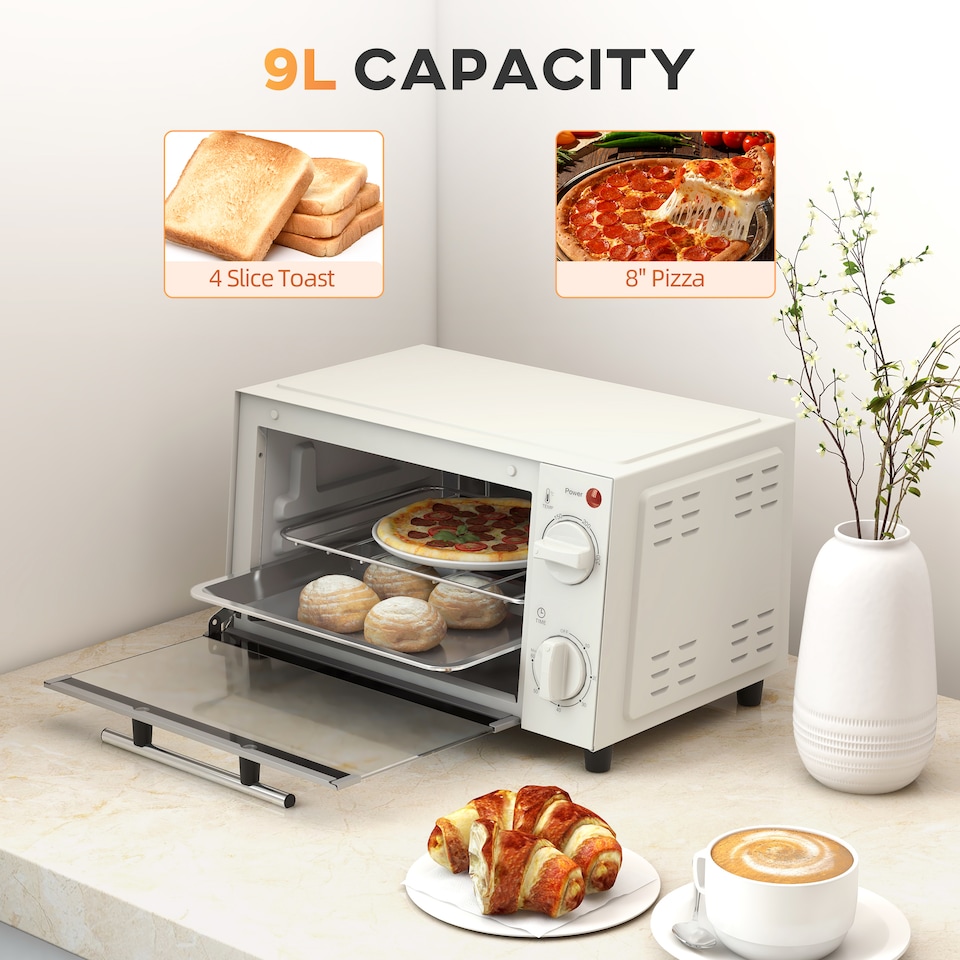 image 1 of HOMCOM Mini Oven 9L Countertop Toaster Oven with Timer Control 750W Cream