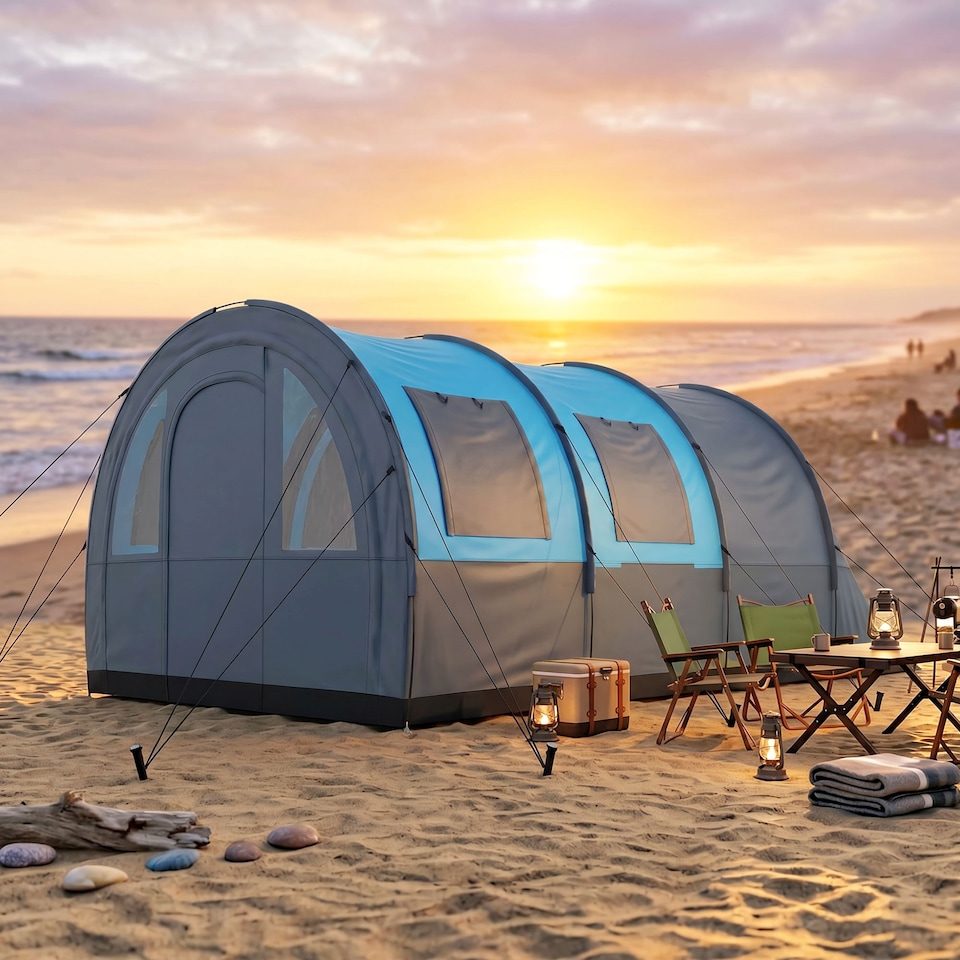 image 1 of Outsunny Camping Tent, 3000mm Waterproof Family Tent for 3 Man, Blue