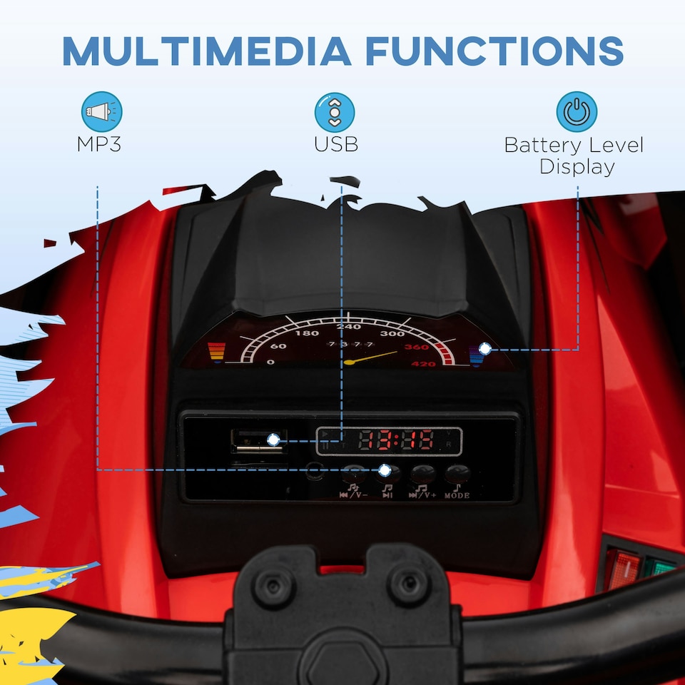 image 1 of HOMCOM 12V Quad Bike ATV with LED Lights, Music, for Kids, Red