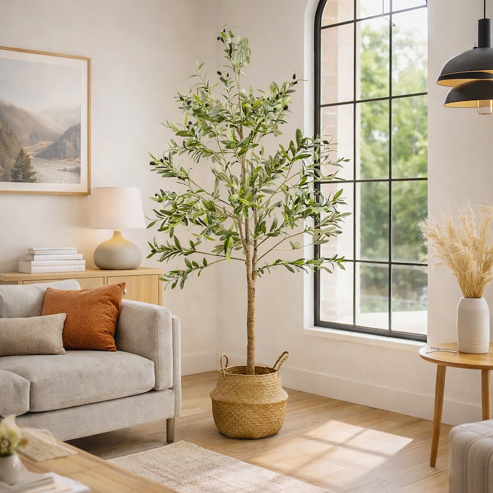 image 1 of Marco Paul Tall Faux Olive Tree with Basket 185cm