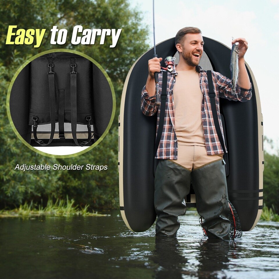 image 1 of COSTWAY Inflatable Fishing Float Tube Portable Adult Fishing Boat w/Pump