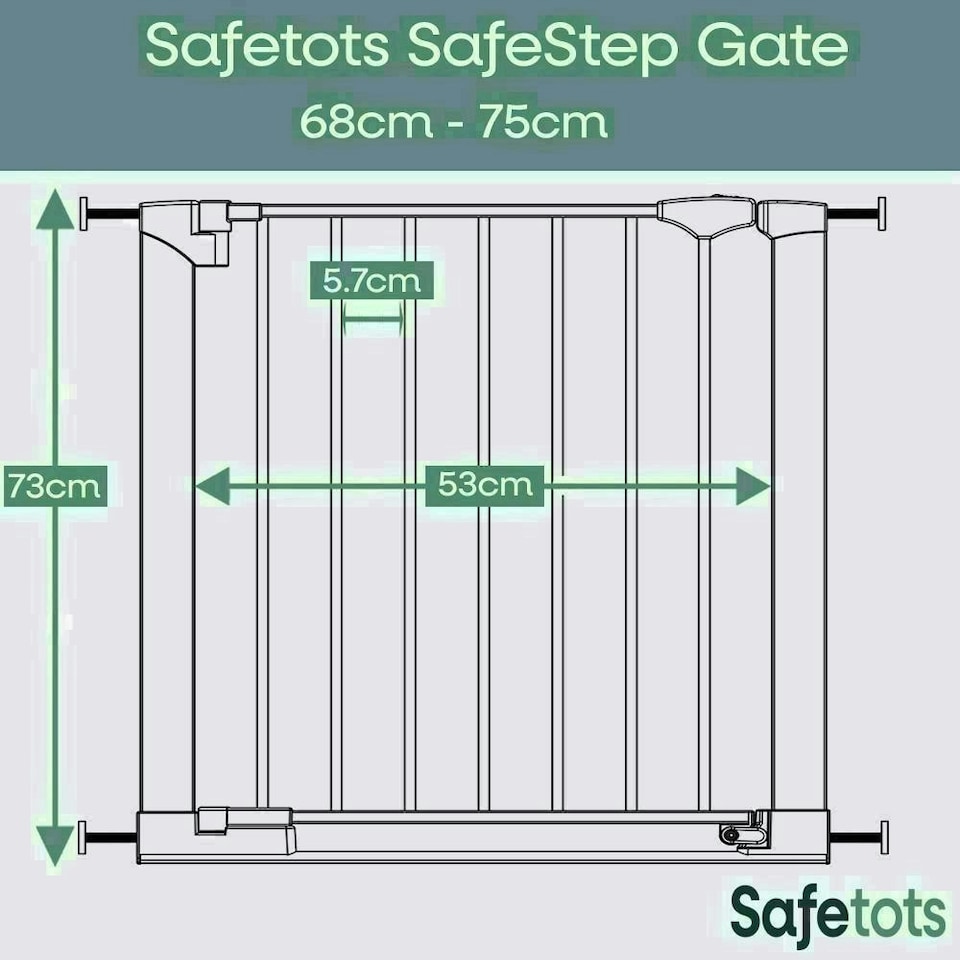 image 1 of Safetots SafeStep Gate, White, 68cm - 75cm, Extra Low Walkthrough, Pressure Fit Safety Gate, Baby Gate for Stairs and Doors