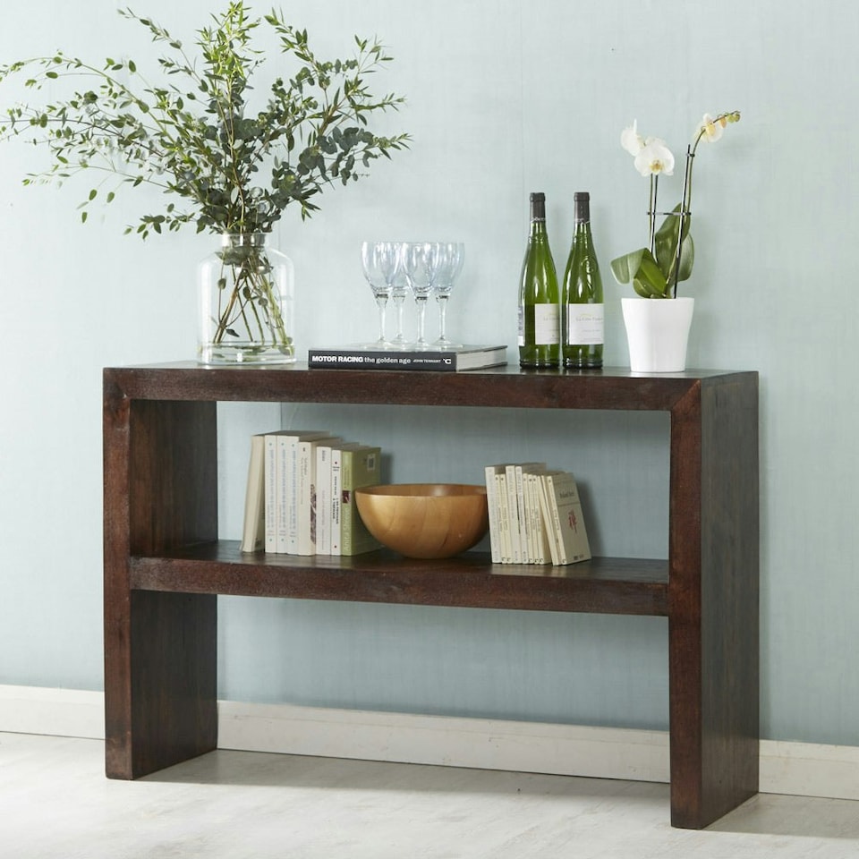 image 1 of Maxen Mango Console Table with Shelf Brown