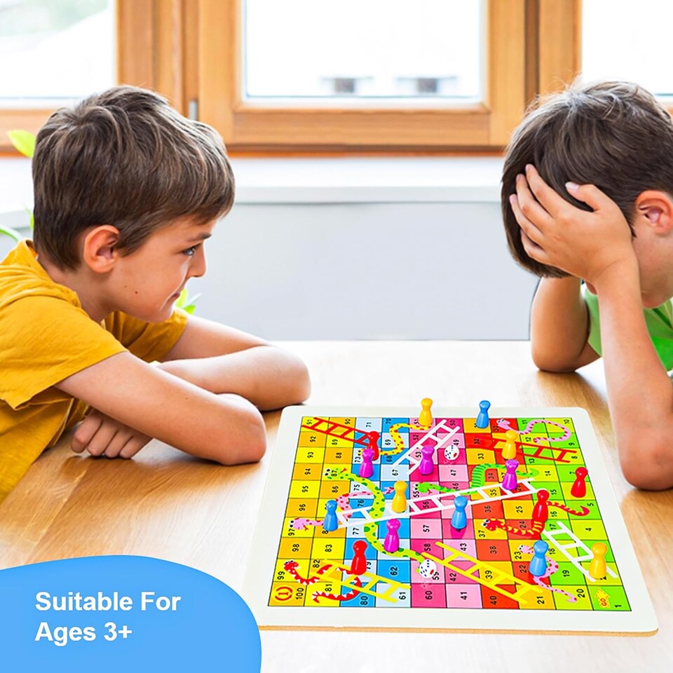 image 1 of KAV 2-in-1 Wooden Chess and Snake Game Set - Premium Board Game for Families & Children, Durable Wooden Chessboard with Classic Snake Chess, Portable Travel Board Game Set