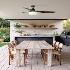 Outwood 150cm Smart Ceiling Fan Dark Brown, Walnut Blades, E27 Light, IP44