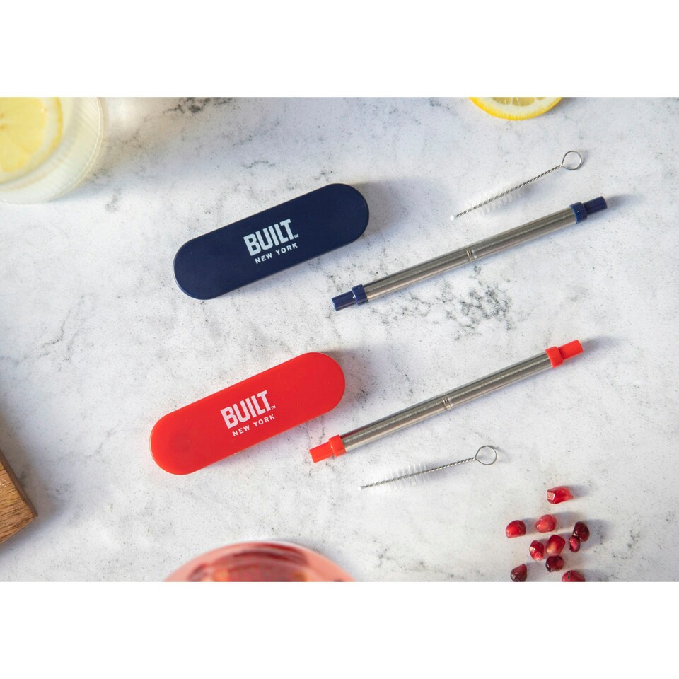 image 1 of BarCraft Stainless Steel Travel Straw Set Blue