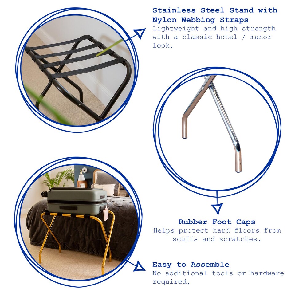 image 1 of Harbour Housewares Folding Metal Luggage Racks - Black - Pack of 2 Portable Suitcase Holders Travel Storage Stands