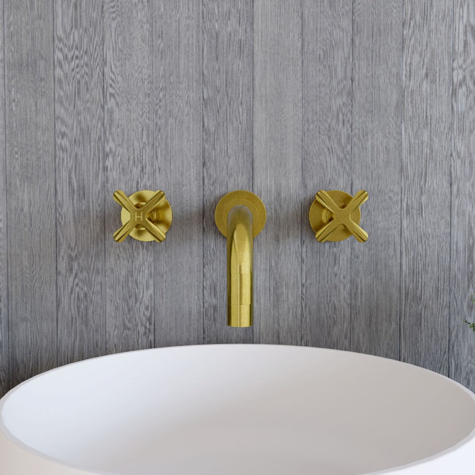 image 1 of Connect Wall Mount 3 TH Basin Mixer Tap, Curved Spout - Brushed Brass | Copper | Brushed Brass | 1