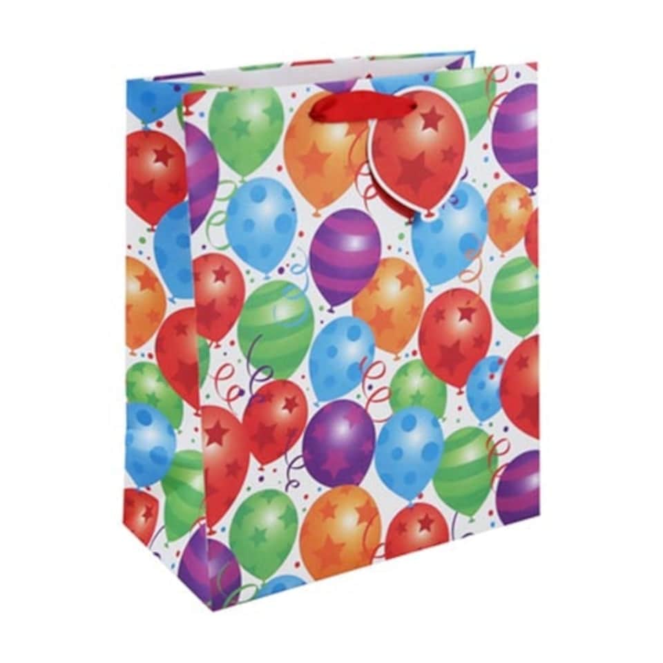 Colourful Birthday Balloons Large White Gift Bag 33cm