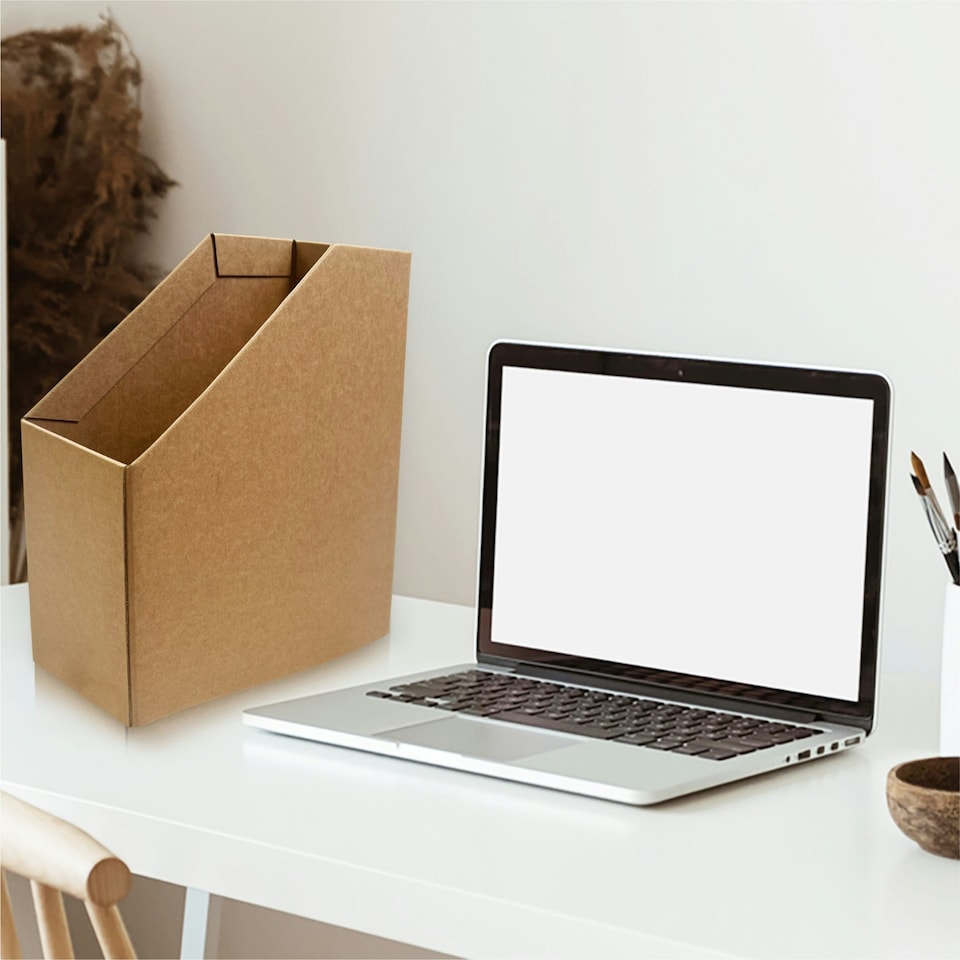 image 1 of Pack of 12 Kraft Magazine Files Corrugated Cardboard Desk Organiser | Multi