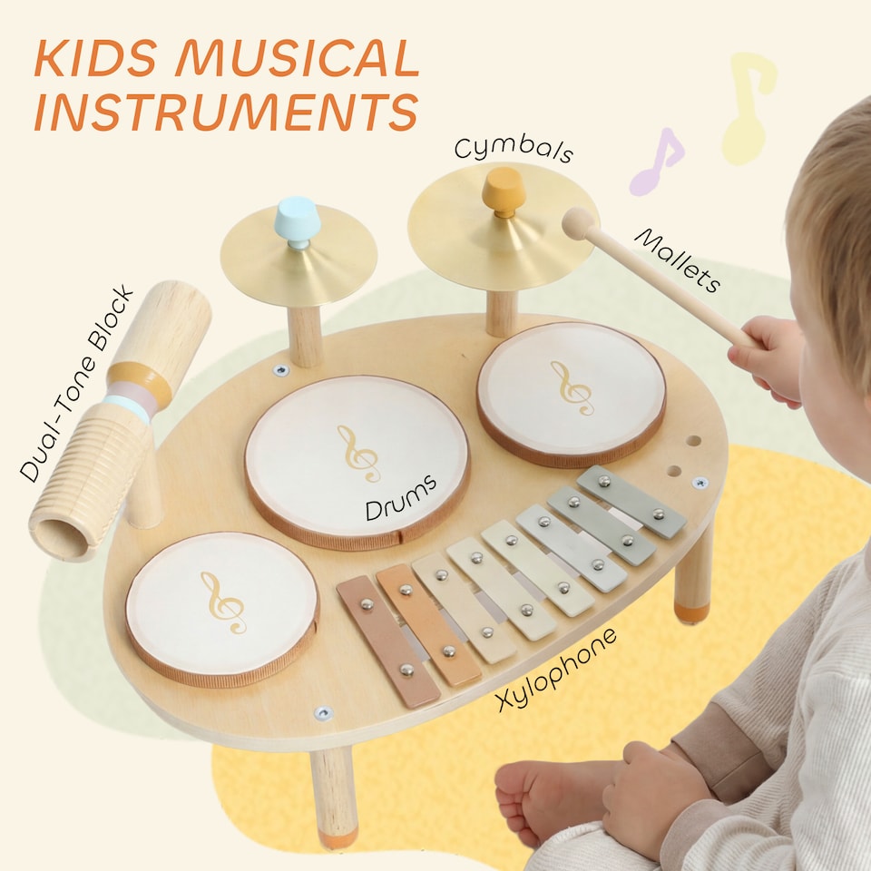 image 1 of AIYAPLAY Baby Drum Kit, Wooden Kids Musical Instruments, Gift for Birthday | Brown | Natural wood