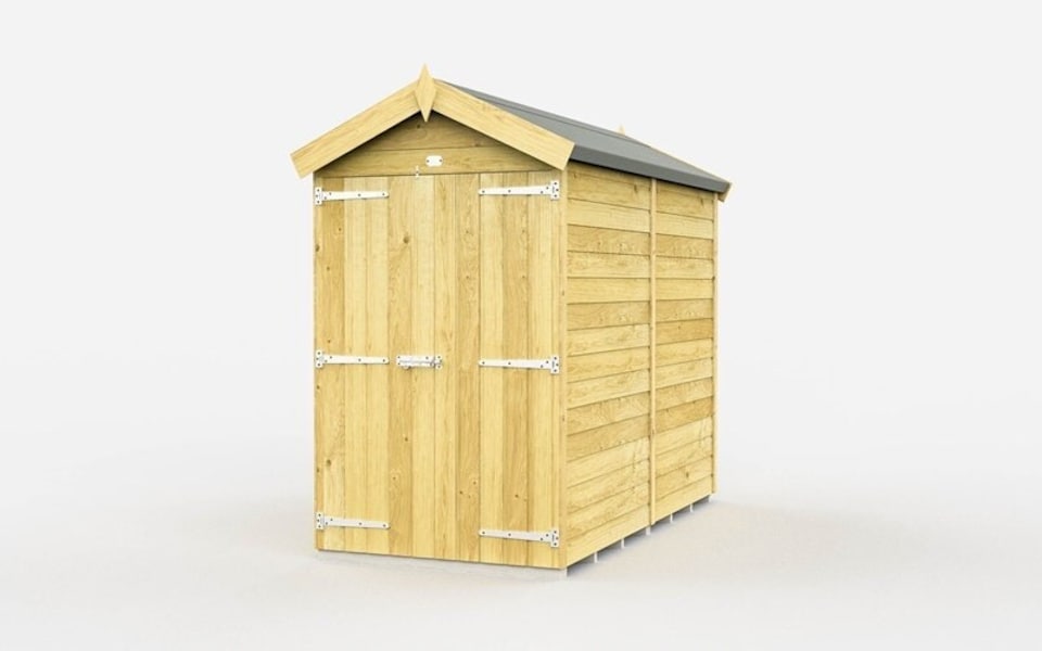 image 1 of 4 x 8 Feet Apex Shed - Double Door Without Windows - Wood - L243 x W118 x H217 cm | Brown