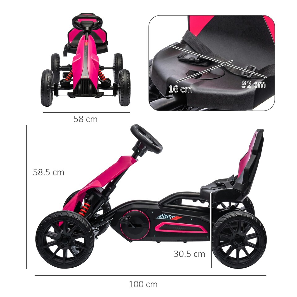 image 1 of HOMCOM Children Pedal Go Kart w/ Adjustable Seat, Handbrake - Pink
