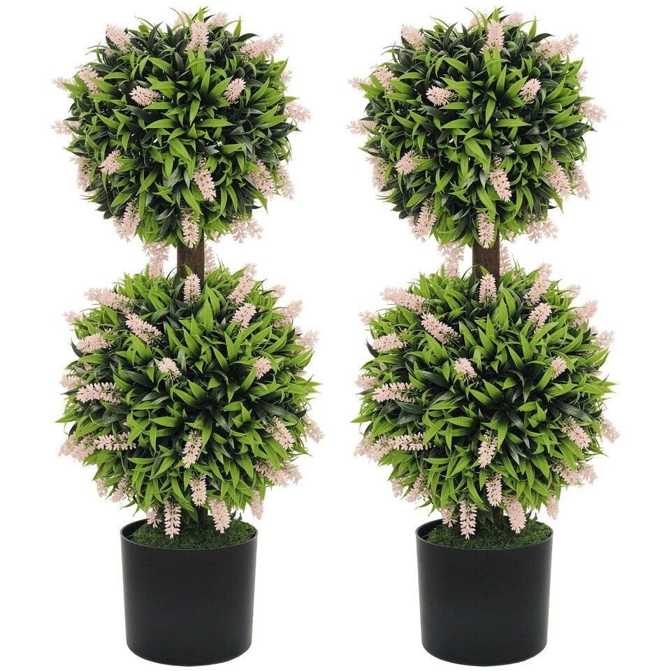 image 1 of HOMCOM Set of 2 Potted Artificial Plants with Lavender Flowers, Pink